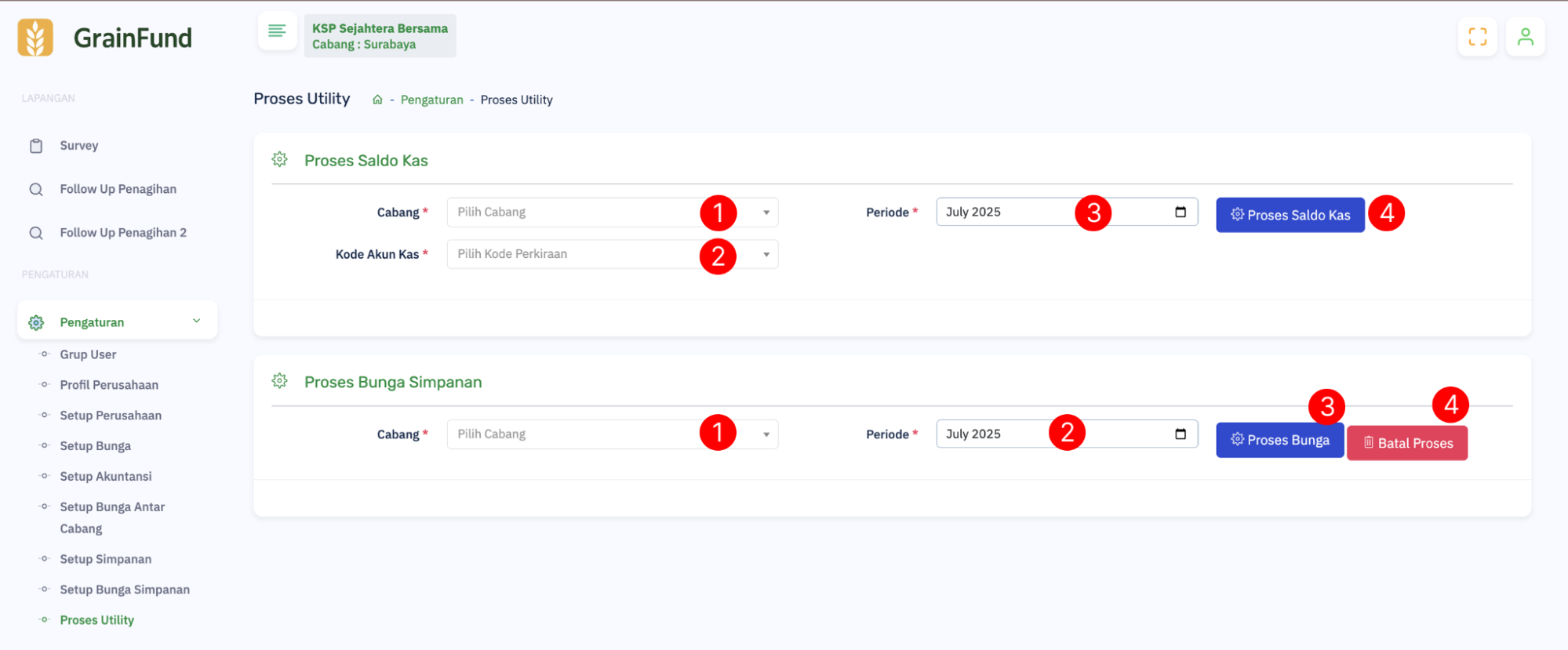 Halaman Proses Utility 0