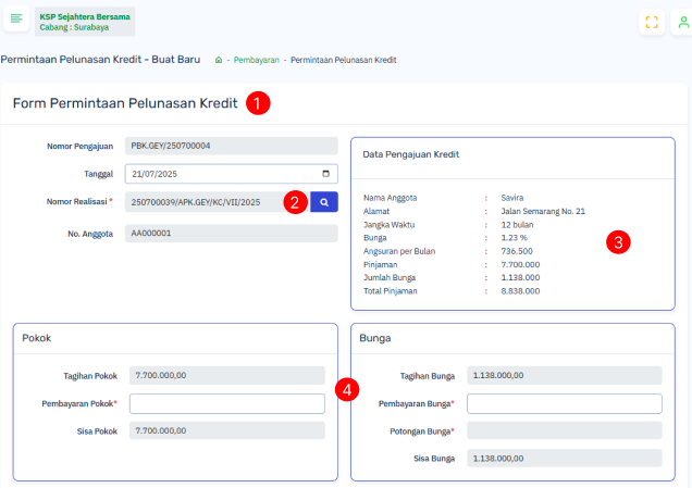Halaman Pelunasan Kredit 1