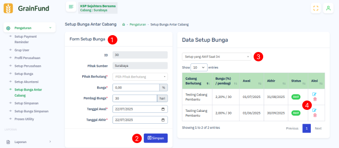 Halaman Setup Bunga Antar Cabang 0