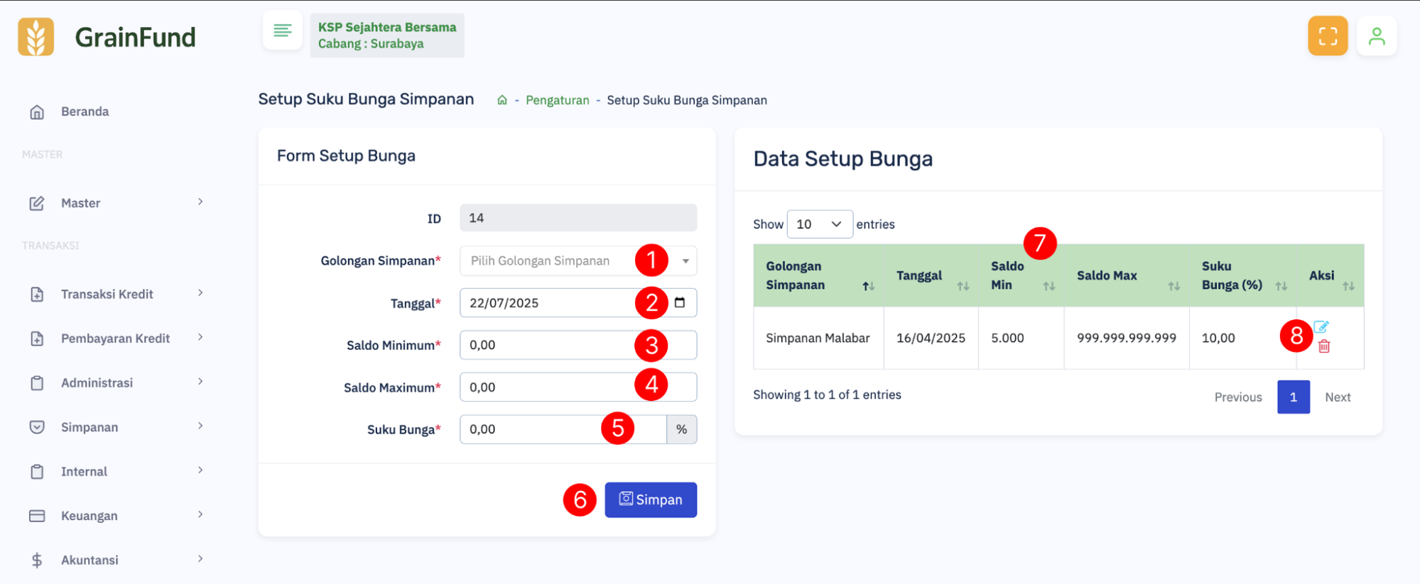 Halaman Setup Bunga Simpanan 0