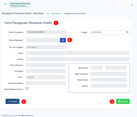 Halaman Pengajuan Pencairan Kredit 1
